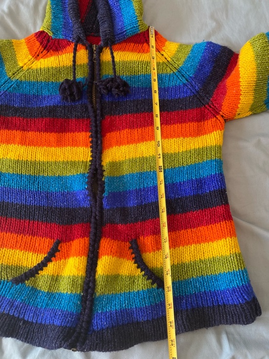 Handmade Knitted Rainbow Stripe Hooded Zip Cardigan Adult - see measurements - Picture 8 of 10